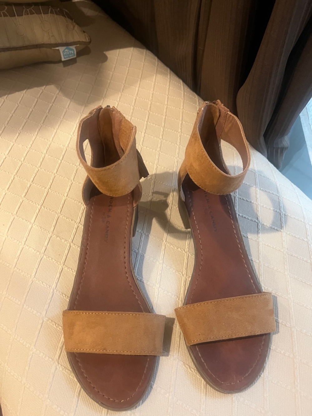 Women’s Tan Suede Ankle-Strap Flat Sandals